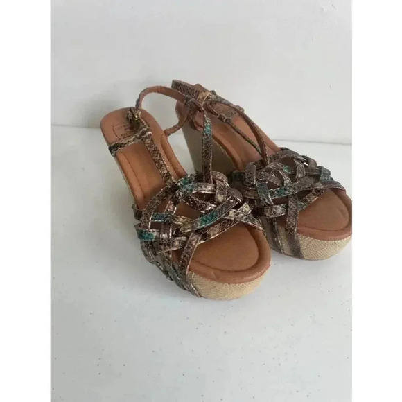 Women's Lucky Brand Brown and Turquoise Wedges Size 8 - Picture 1 of 11
